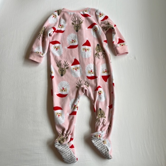 Carter's Baby Girl Fleece Zip Up Footed Santa/ Reindeer Pajamas Size 12 months - Picture 5 of 6